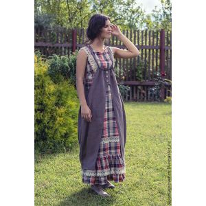 Комплект льняной БОХО 2 клетка (платье и туника)
