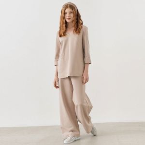 Костюм кэжуал бежевый с принтом ХБ  040