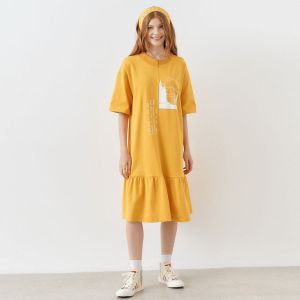 Платье трикотажное желтое с принтом 206